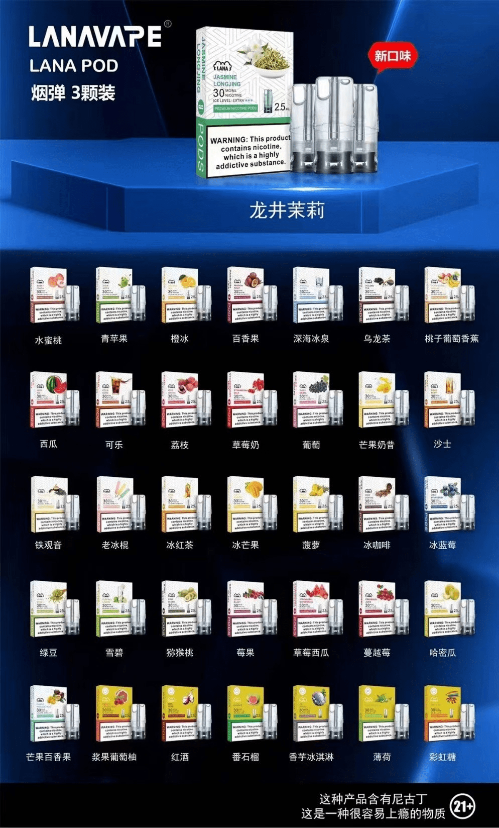 Lana 拉娜電子煙彈 32 種口味全系列對照表 - 7-11 取貨付款 Lana 拉娜電子煙彈 32 種口味全系列對照表 - 可發光設計 - 完美適配一代通用主機-台灣現貨- 7-11 取貨付款